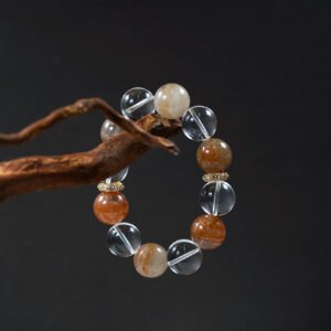 Yin-Yang Frequencies Bracelet – 15.8mm Clear Quartz & Phantom Quartz | Master-Level Energy Architecture - 图片 1