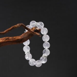 Angelic Aura Bracelet – 12mm White Azeztulite + Silver Floral Accents | High-Vibration Crystal for Lightworkers - 图片 1