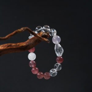 🍓 "Strawberry Moon" Crystal Bracelet 🌙 11.5mm Strawberry Quartz + Clear Quartz Duo - 图片 1