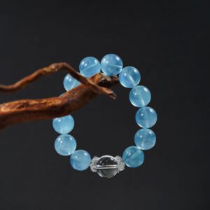 🌊 "Ocean Crown" Crystal Bracelet 🌊 15mm/16mm Aquamarine + 16mm Crown Jewel Clear Quartz - 图片 1