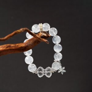 Winter Spirit Bracelet – White Phantom Quartz + Snowflake Charm & Crystal Bow | 13mm Purifying Beads for Clarity & Renewal - 图片 1