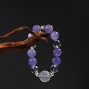 💖 "Cosmic Blossom" Crystal Power Bracelet 💎 13mm Lavender Amethyst + Clear Quartz + 19mm Moroccan Pink Quartz Crown - 图片 1