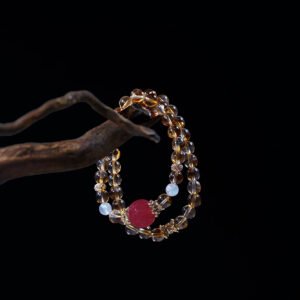 🍯 "Golden Berry Elixir" Crystal Bracelet 🌸 8mm Transparent Citrine + 13mm Strawberry Quartz Crown - 图片 1