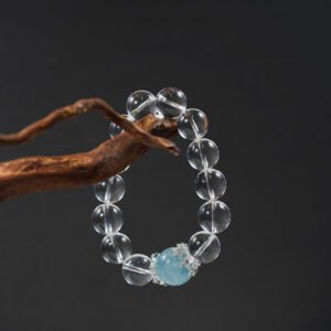 Pure Aura Master Bracelet – 14mm Ultra-Clear Quartz + 17mm Statement Bead & Aquamarine | Ultimate Energy Amplifier - 图片 1