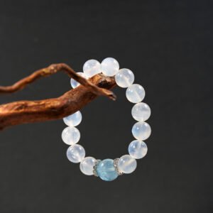 Moonlit Ocean Bracelet – 12mm Moonstone + 14mm Aquamarine | Divine Feminine Energy Flow - 图片 1
