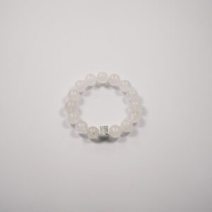 Sacred Identity Bracelet – White Phantom Quartz + Silver Fingerprint Charm | 12mm Soul-Clearing Beads with Personal Energy Signature - 图片 3