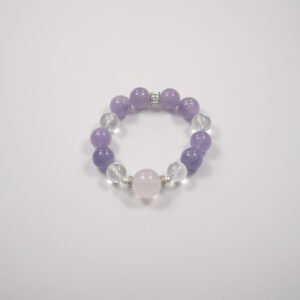 💖 "Cosmic Blossom" Crystal Power Bracelet 💎 13mm Lavender Amethyst + Clear Quartz + 19mm Moroccan Pink Quartz Crown - 图片 3