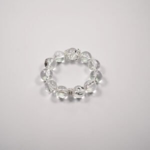 Moonfrost Bracelet – 16mm Ice-Crack Azeztulite with Silver Blossom Charms | Cosmic Winter Elegance - 图片 3