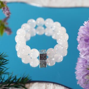 Sacred Identity Bracelet – White Phantom Quartz + Silver Fingerprint Charm | 12mm Soul-Clearing Beads with Personal Energy Signature - 图片 2