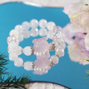 Sweetheart Charm Bracelet – 11.8mm Rose Quartz + Sterling Silver Bow Bear | Love Frequency Activator - 图片 4