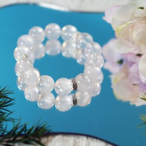 Angelic Aura Bracelet – 12mm White Azeztulite + Silver Floral Accents | High-Vibration Crystal for Lightworkers - 图片 2