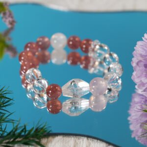 🍓 "Strawberry Moon" Crystal Bracelet 🌙 11.5mm Strawberry Quartz + Clear Quartz Duo - 图片 3