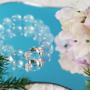 🌊 "Ocean Crown" Crystal Bracelet 🌊 15mm/16mm Aquamarine + 16mm Crown Jewel Clear Quartz - 图片 2