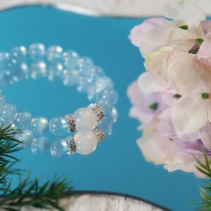 🌊 "Moonlit Tide" Crystal Bracelet 🌊 10mm Aquamarine + 13mm Moonstone Centerpiece - 图片 2