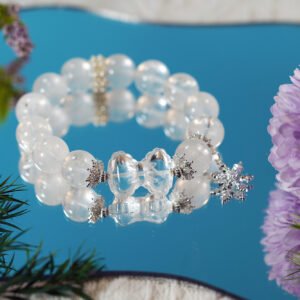 Winter Spirit Bracelet – White Phantom Quartz + Snowflake Charm & Crystal Bow | 13mm Purifying Beads for Clarity & Renewal - 图片 2