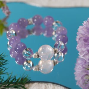💖 "Cosmic Blossom" Crystal Power Bracelet 💎 13mm Lavender Amethyst + Clear Quartz + 19mm Moroccan Pink Quartz Crown - 图片 2