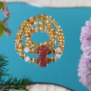 🍯 "Golden Berry Elixir" Crystal Bracelet 🌸 8mm Transparent Citrine + 13mm Strawberry Quartz Crown - 图片 2