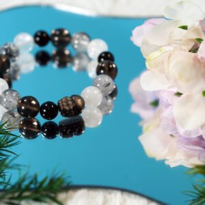 Trinity Energy Bracelet – Smoky Quartz, Obsidian & White Phantom Quartz | Grounding + Protection + Clarity - 图片 2