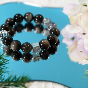 Obsidian, Black Rutile Quartz & White Quartz Bracelet - Protection & Clarity - 图片 2