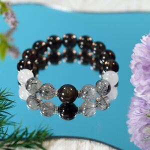 Mystic Guardian Bracelet – Smoky Quartz, Black Rutilated Quartz, Obsidian & White Phantom Quartz | Grounding + Protection + Spiritual Awakening - 图片 2