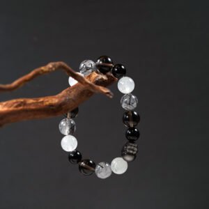 Trinity Energy Bracelet – Smoky Quartz, Obsidian & White Phantom Quartz | Grounding + Protection + Clarity - 图片 1