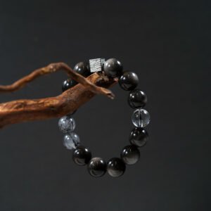 Obsidian, Black Rutile Quartz & White Quartz Bracelet - Protection & Clarity - 图片 1