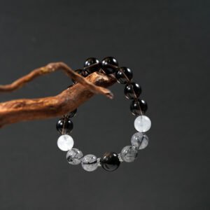 Mystic Guardian Bracelet – Smoky Quartz, Black Rutilated Quartz, Obsidian & White Phantom Quartz | Grounding + Protection + Spiritual Awakening - 图片 1